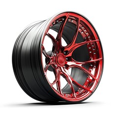 Obraz premium Red and Black Alloy Wheel Isolated on White Background