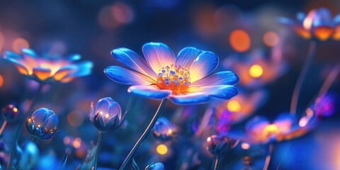 Radiant and vibrant blue flowers, some with purple centers, blooming in the wild or cultivated garden.