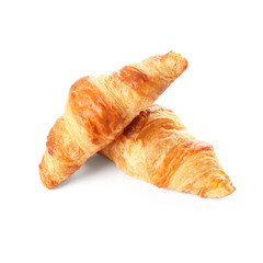 Tasty croissants on white background