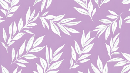 Lavender background with white leaves pattern; design for fabric, wallpaper, or website