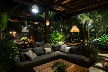 Fototapeta premium Tropical sanctuary offers a blissful mood with rich greenery and a sensation of distance from world disorder. 