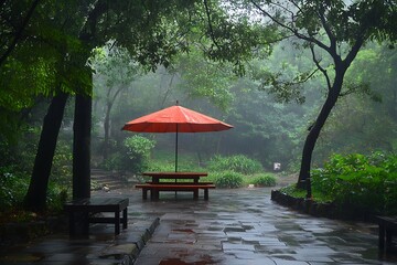 Naklejka premium guard a modest hideout during deluge a spot where one gains rest from drenched land 