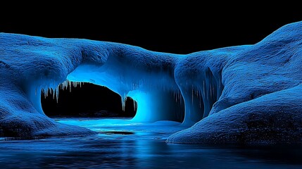 Fototapeta premium Ice cave, glowing blue