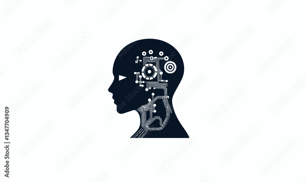 Poster minimalist ai technology robot pictogram symbolizing intelligent systems and computing