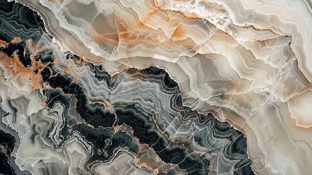 Marbled patterns with swirling lines and textures in black, white, and brown tones.