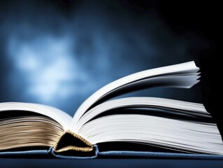 Naklejka premium Create a front-facing open book with turning pages, showing growth graphs that illustrate knowledge as key to achieving financial prosperity.