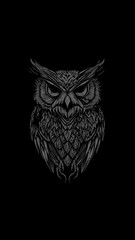 Intricate Owl Silhouette Vector Art Illustration in Black and White for Creative Design