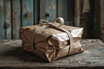 Vintage Aesthetic Rustic Table with Brown Parcel Display
