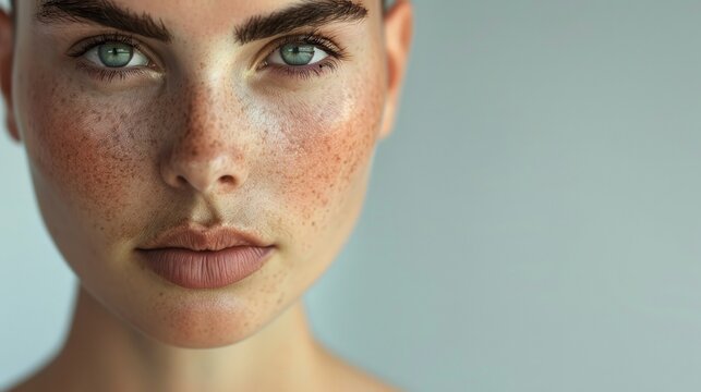 A woman with thick eyebrows and unshaved body hair, looking strong and unapologetic, embracing her natural beauty