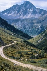 A winding dirt road through a scenic mountainous forest, perfect for adventure seekers and nature lovers.