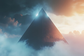 Futuristic Glowing Pyramid Floating in the Sky