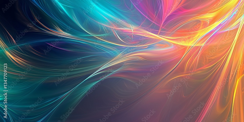 Poster colorful abstract background with flowing lines and vibrant hues against a dark backdrop creating dy
