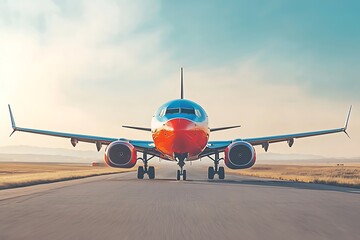 Airplane Taxiing Runway Sunset.