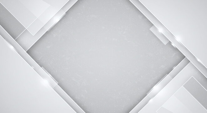 A textured white backdrop featuring layered geometric shapes, glossy white and grey squares, abstract tech-inspired banner layout. White graphic design ideal for web banner or flyers