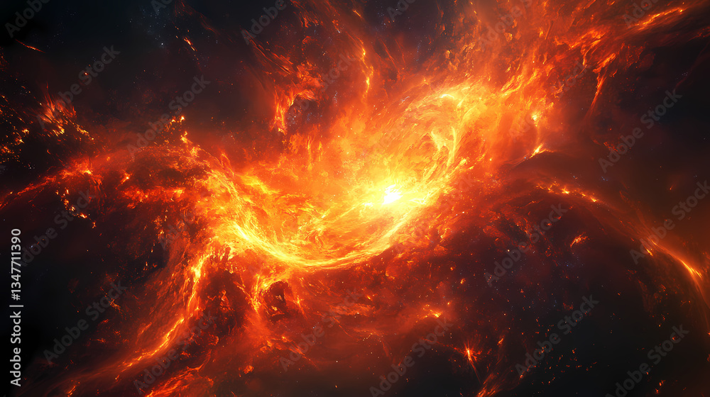 Wall mural fiery enigma: an abstract rendering of a glowing, fiery form, perhaps representing the core of raw e