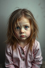The portrait of the thoughtful child. AI image