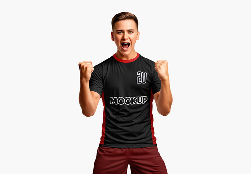 T-shirt Mockup with Man Celebrating Success