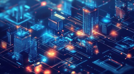 Obraz premium Futuristic cityscape technology visuals urban environment digital architecture aerial view innovation concept
