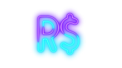 Neon brazilian real sign symbol icon cyan purple color glowing with transparent background