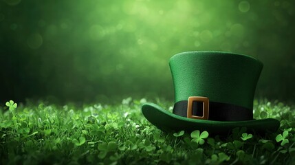 Green Leprechaun Hat on Clover Field for St Patricks Day