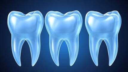 Three translucent and detailed molar teeth on a blue background