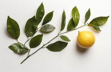 Lemon branch, leaves, white background, food photography, recipe