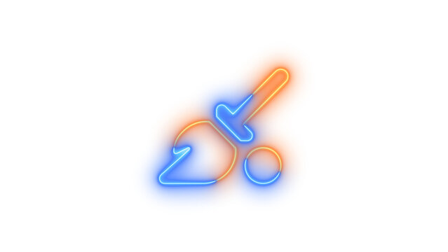 Neon broom ball ket symbol icon blue brown color glowing with transparent background