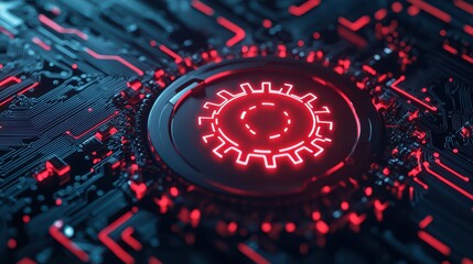 Detailed Close-Up of Glowing Cybersecurity Concept on Circuit Board Background