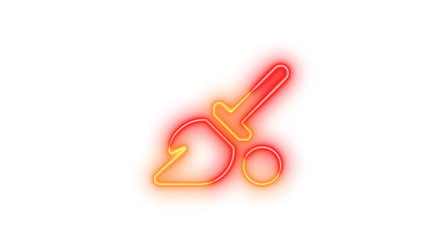 Neon broom ball ket symbol icon brown red color glowing with transparent background