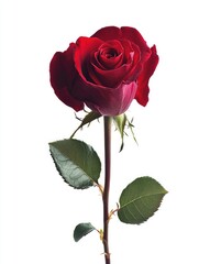 Naklejka premium A vibrant red rose flower displays its beauty on white background
