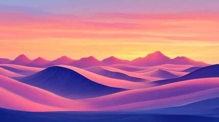 Vibrant desert sunset with rolling dunes, creating a serene and colorful landscape