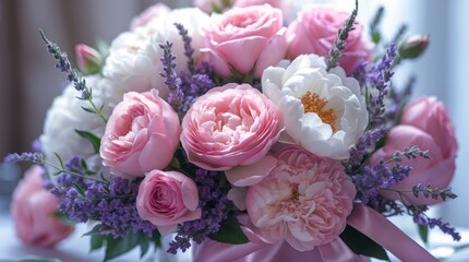 Stunning Pink and White Rose Bouquet with Lavender