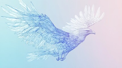Abstract Wireframe Eagle in Flight Artistic Digital Design Blue Purple Gradient Background Elegant Nature Wildlife Bird Graphic   