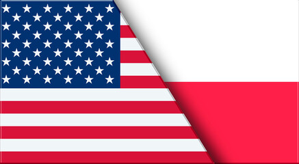 Fototapeta premium Flags of USA and Poland. United States and Polish National flags on Fabric