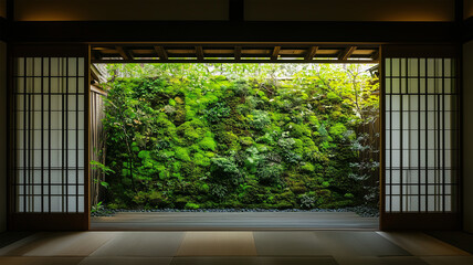 苔むした壁が静寂を演出する和風旅館のエントランス