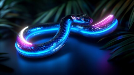 Fototapeta premium Neon Serpent in Tropical Paradise: A Digital Art Masterpiece