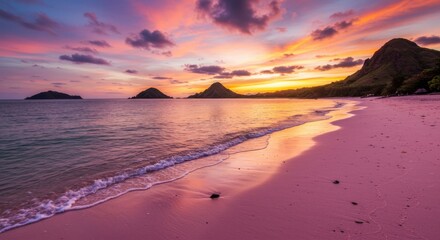 Minimalist Komodo Pink Sand Beach with Negative Space at Sunset