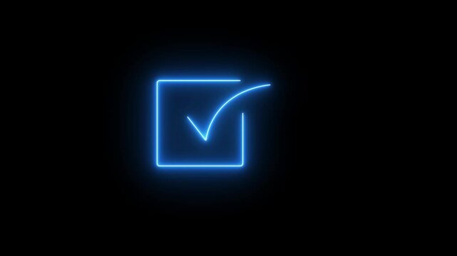 glowing Neon completed check mark icon. A checkmark icon usually appears as a colorful tick or check symbol.