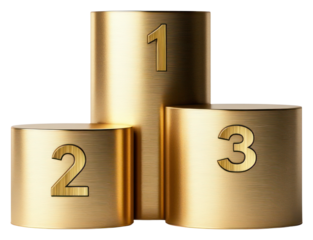 PNG A golden three-tier cylindrical podium cylinders numbers engraved.