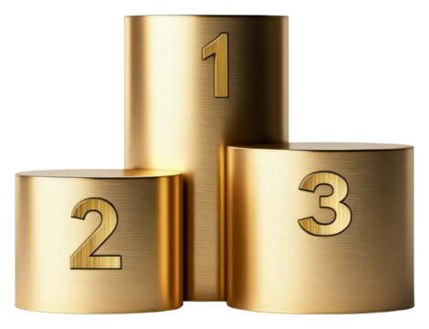 PNG A golden three-tier cylindrical podium cylinders numbers engraved.