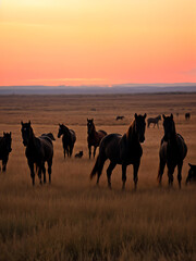 Fototapeta premium wild horses gallop with beautiful manes,