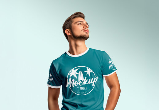 Young Man Wearing T-Shirt Mockup in a Stylish Pose