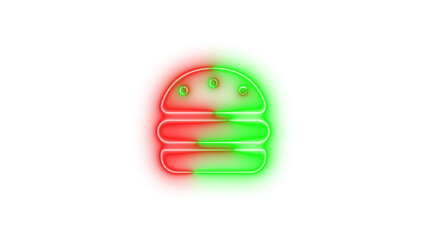 Neon burger symbol icon green red color glowing with transparent background
