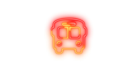 Neon bus symbol icon brown red color glowing with transparent background