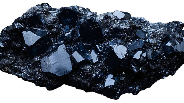 Dark metallic chromite ore with glossy black surface and bluish tint in high resolution