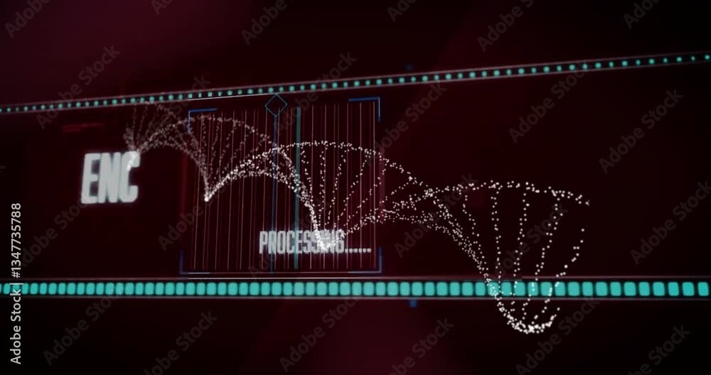 Poster processing scientific data, dna strand and binary coding animation in school setting