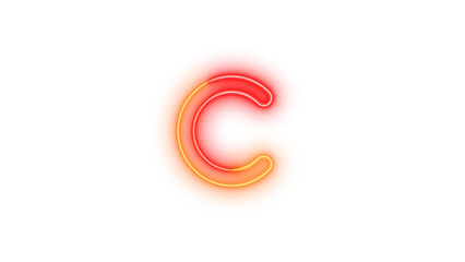 Neon c symbol icon brown red color glowing with transparent background