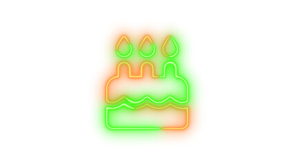 Neon cake candles symbol icon brown green color glowing with transparent background