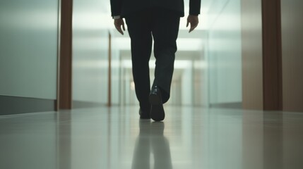 Fototapeta premium Business person walking in corporate hallway professional environment inspirational perspective for growth