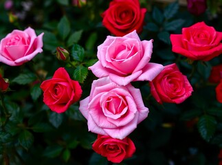 Naklejka premium A beautiful pink and red rose background, featuring lush blooms for a romantic, elegant design perfect for wedding themes and branding. 